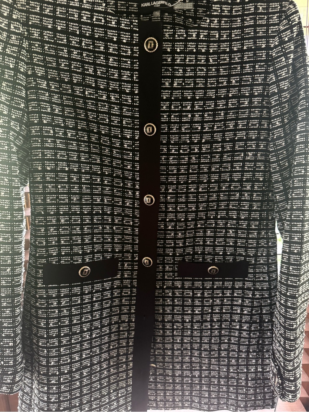 Karl Lagerfeld Black & White Tweed duster / Jacket with Gold art deco buttons